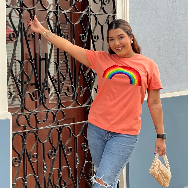 PLAYERA ARCOÍRIS NARANJA MUJER