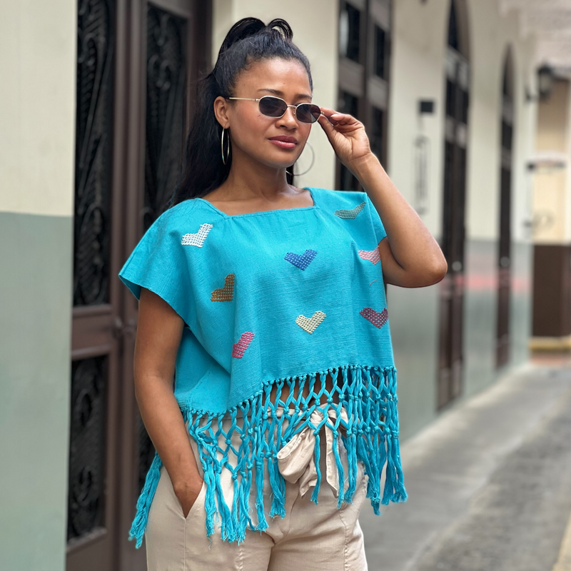 HUIPIL DE CORAZONES CELESTE