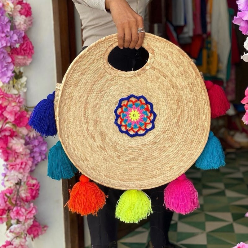 BOLSA DE PLAYA TEJIDA REDONDA