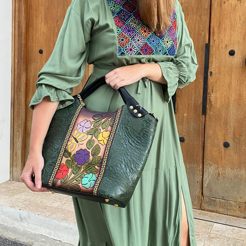 BOLSA DE CUERO MARIPOSA VERDE