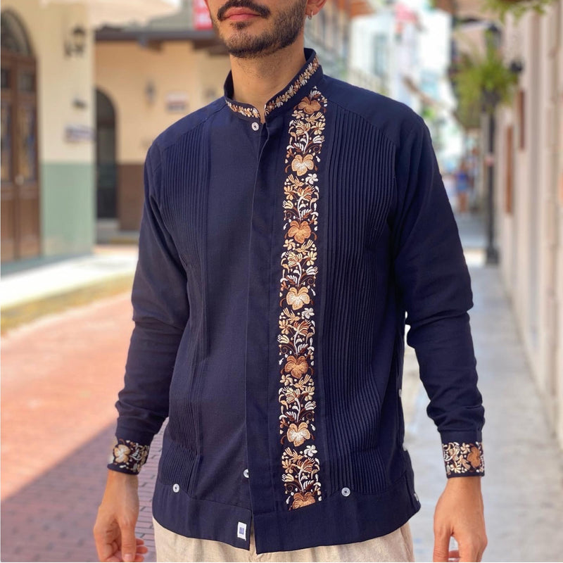 GUAYABERA COLIBRÍ AZUL MARINO